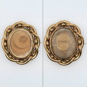 Antique Victorian Swivel Mourning Hair & Child Photo Gold Filled Brooch 1870s